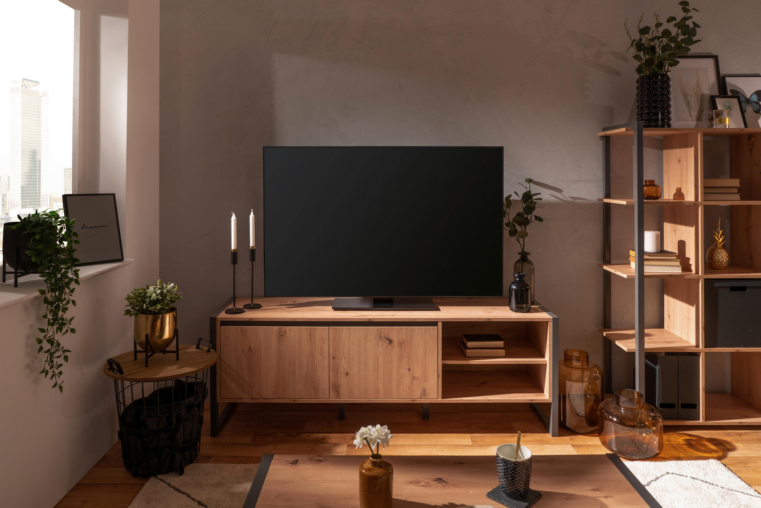 TV-ELEM 160/55/40 cm  - tölgyfa/antracit, Modern, faalapú anyag (160/55/40cm) - MID.YOU