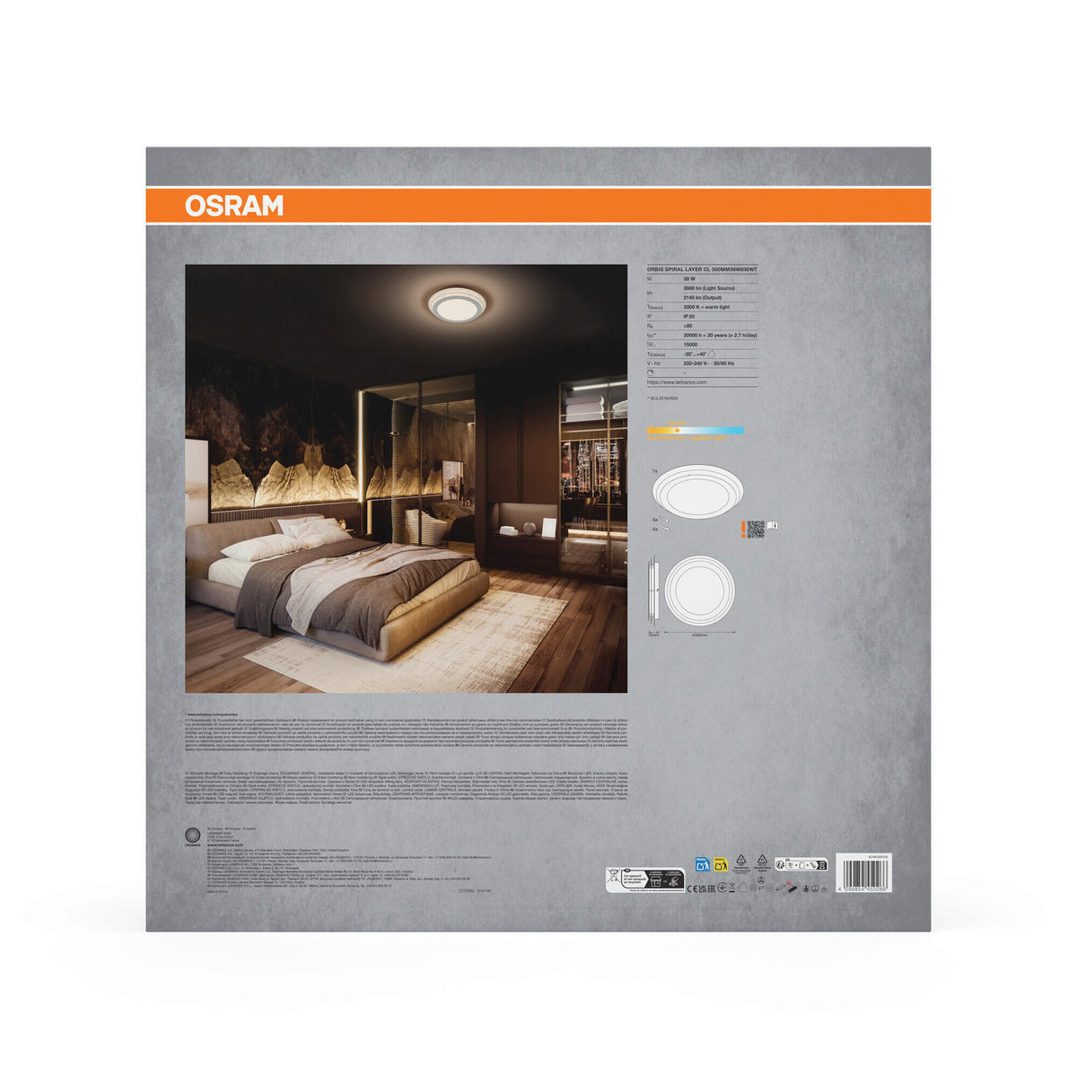 LED-DECKENLEUCHTE Orbis Spiral Layer Round 50/7 cm   - Weiß, Design, Kunststoff/Metall (50/7cm) - Osram