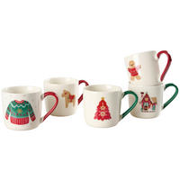 KAFFEEBECHER  320 ml   - Rot/Weiß, Basics, Keramik - X-Mas