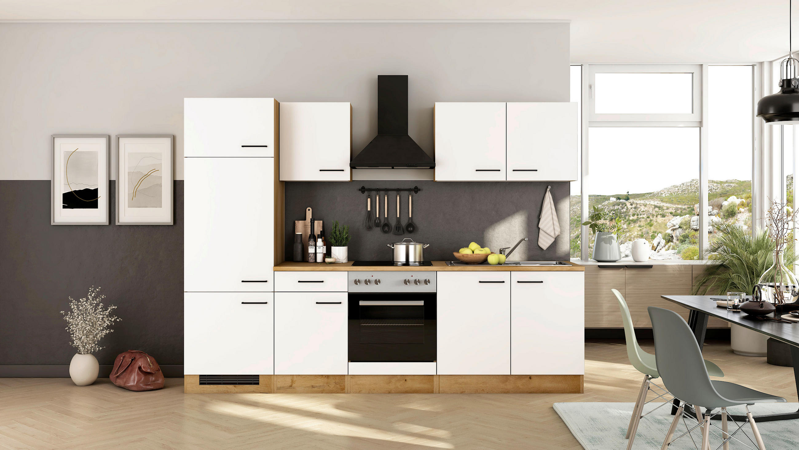 KÜCHENBLOCK 270 cm  in Eichefarben, Magnolie  - Eichefarben/Magnolie, Trend, Holzwerkstoff/Metall (270cm) - FlexWell