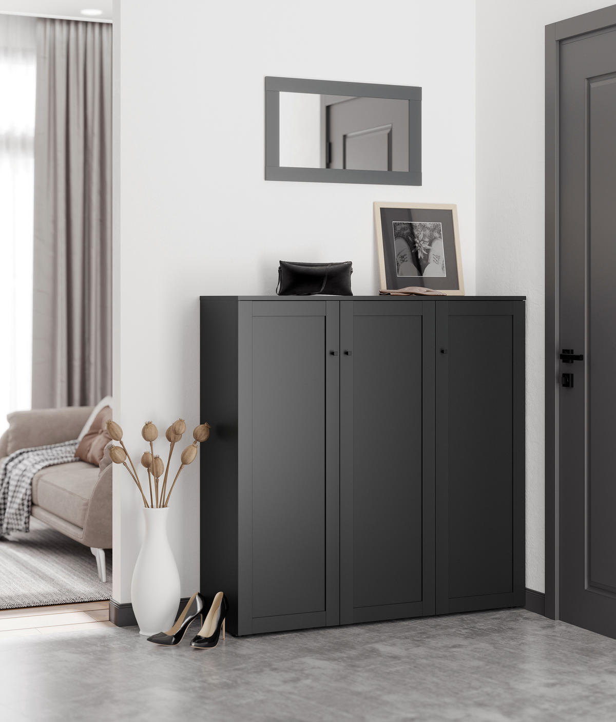 SCHUHSCHRANK  in 121/122/38 cm  - Anthrazit/Schwarz, MODERN, Holzwerkstoff/Kunststoff (121/122/38cm) - Boxxx