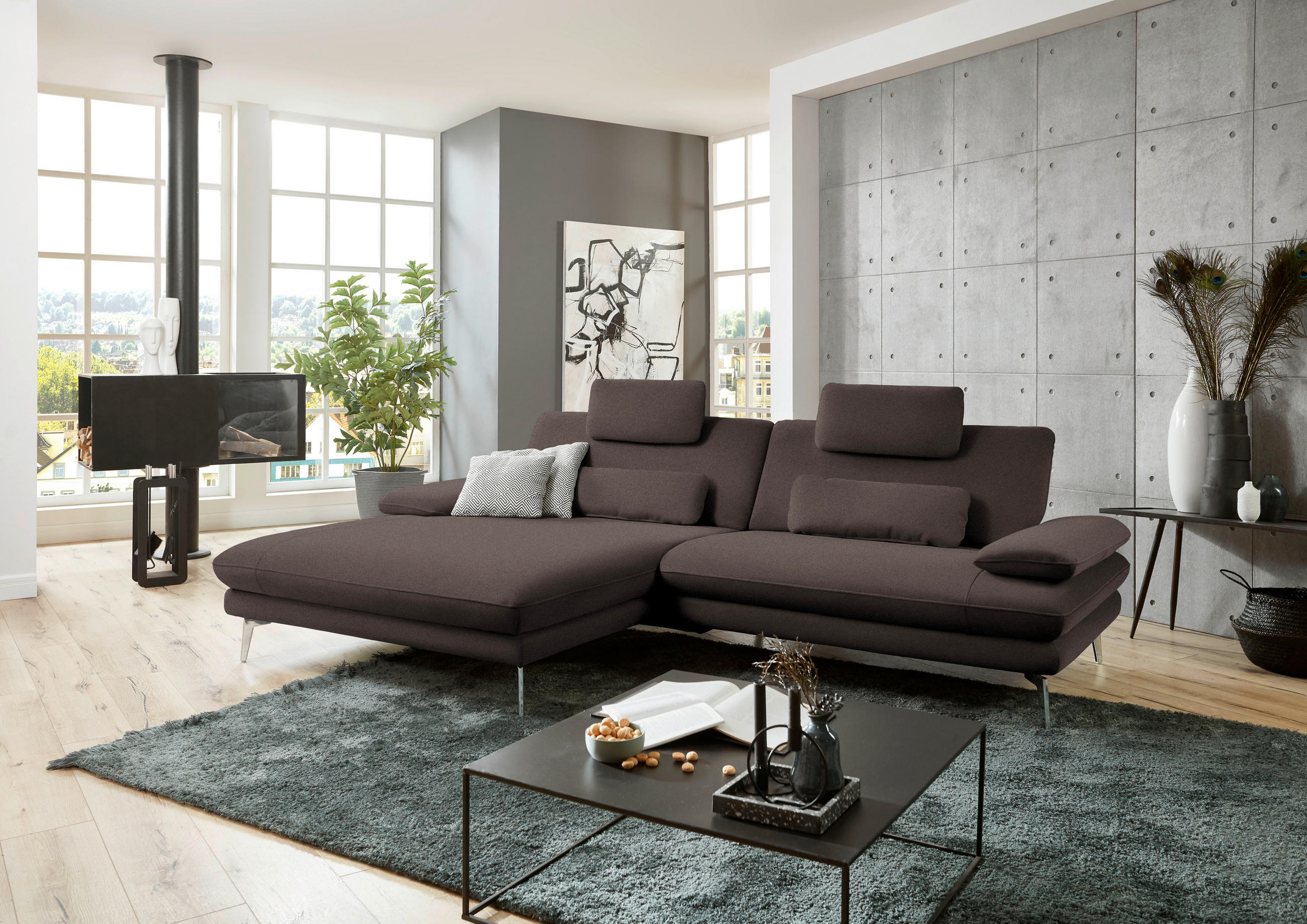 ECKSOFA Dunkelbraun Webstoff  - Dunkelbraun/Schwarz, Design, Textil/Metall (184/284cm) - Dieter Knoll