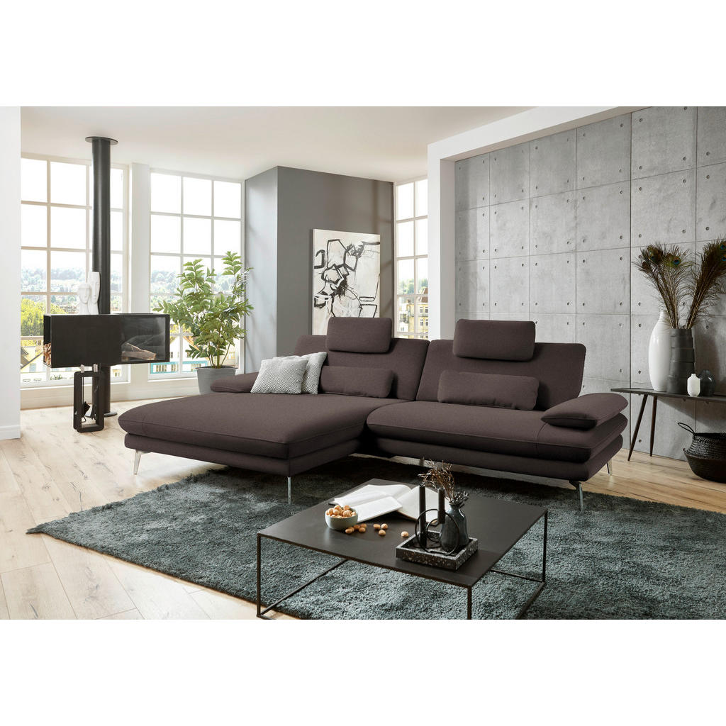Thumbnail - Dieter Knoll Ecksofa, Dunkelbraun, Textil, 3-Sitzer, Ottomane links, L-Form, 284x184 cm, Goldenes M, Fußauswahl, Stoffau...