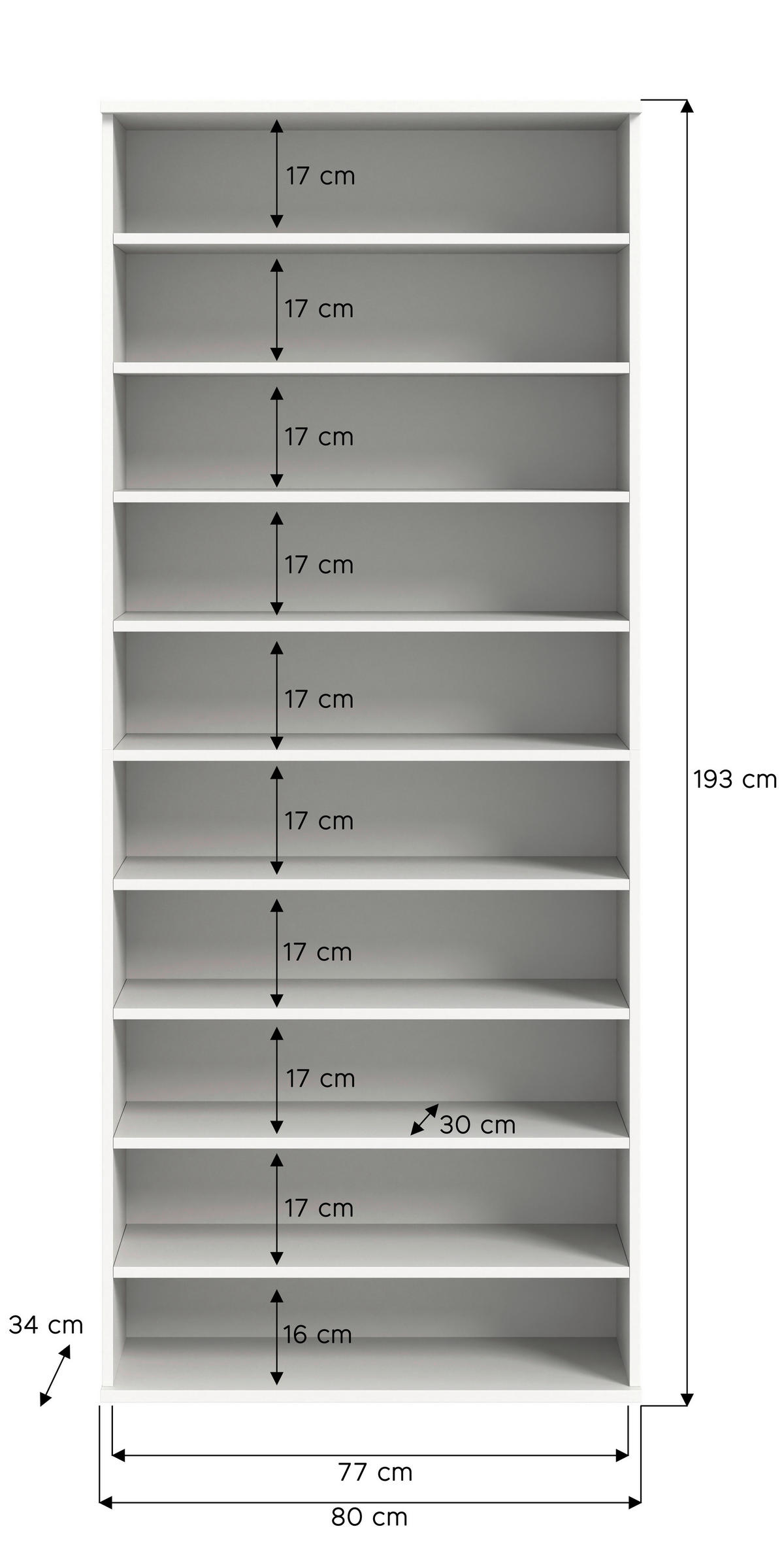 SCHUHREGAL 80/193/34 cm  - Weiß Hochglanz/Schwarz, Design, Holzwerkstoff/Kunststoff (80/193/34cm) - Livetastic
