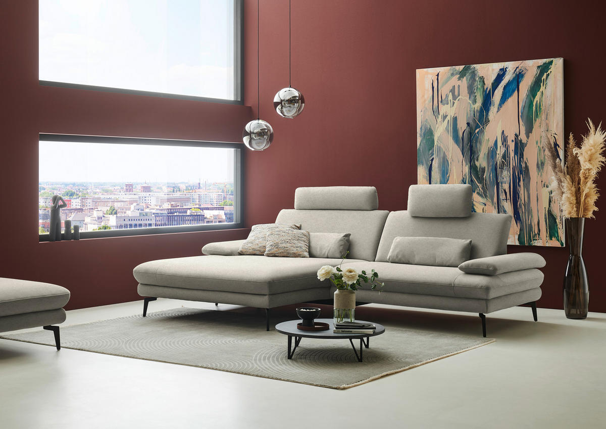 ECKSOFA Chenille, Flachgewebe Greige  - Greige/Schwarz, Design, Textil/Metall (180/284cm) - Dieter Knoll