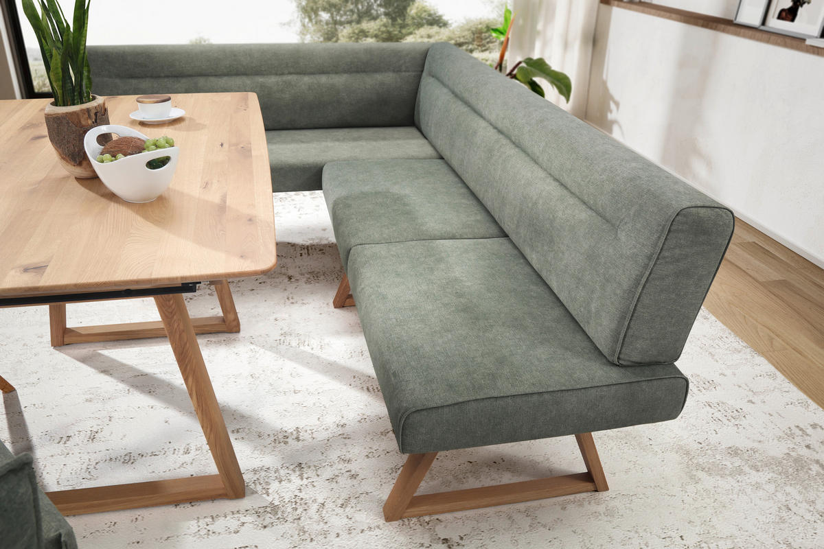 ECKBANK in Holz, Textil Grün, Eichefarben  - Eichefarben/Grün, Konventionell, Holz/Textil (170/230cm) - Moderano