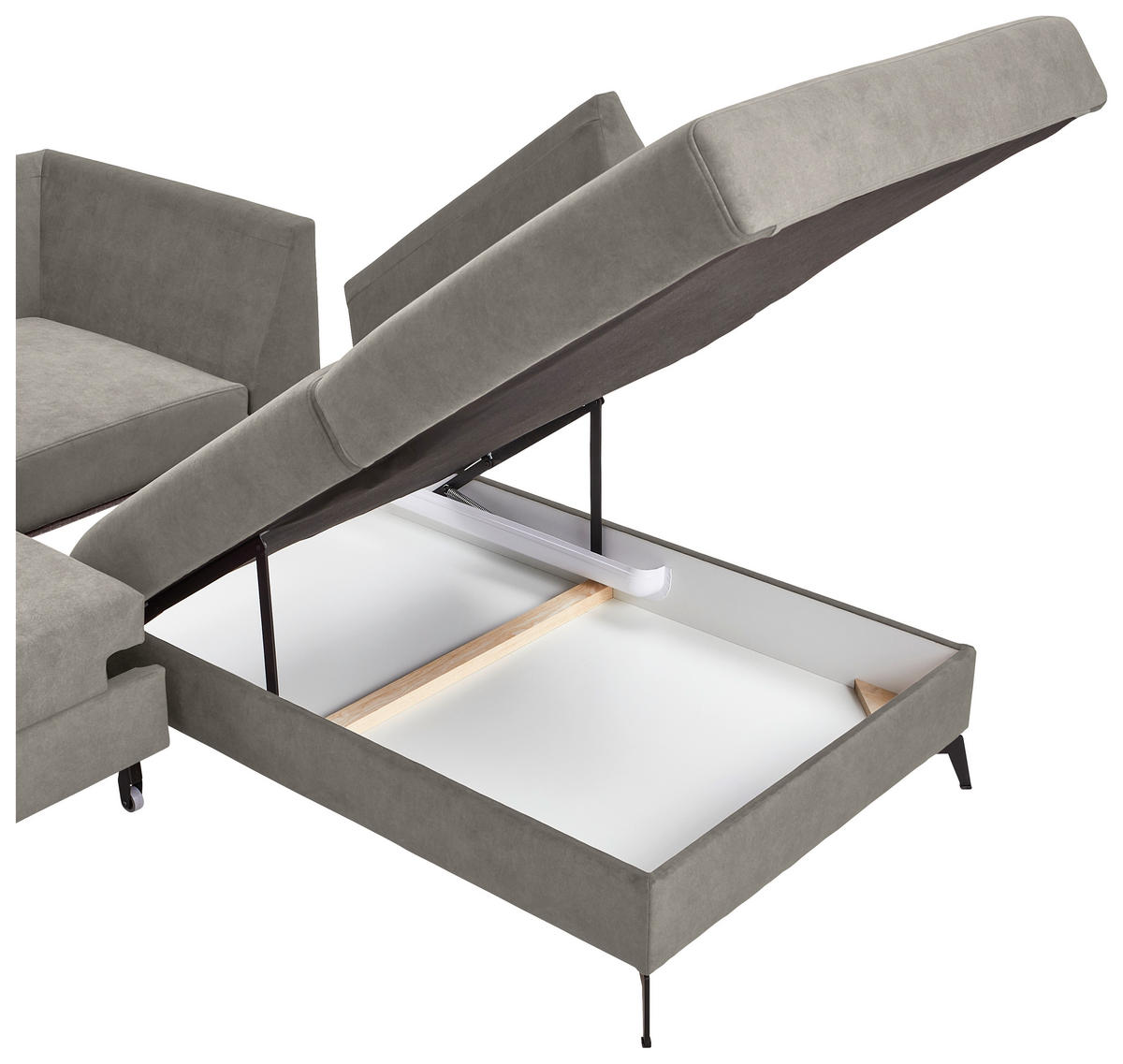 ECKSOFA Hellgrau Chenille  - Hellgrau/Schwarz, KONVENTIONELL, Textil/Metall (275/257cm) - Carryhome