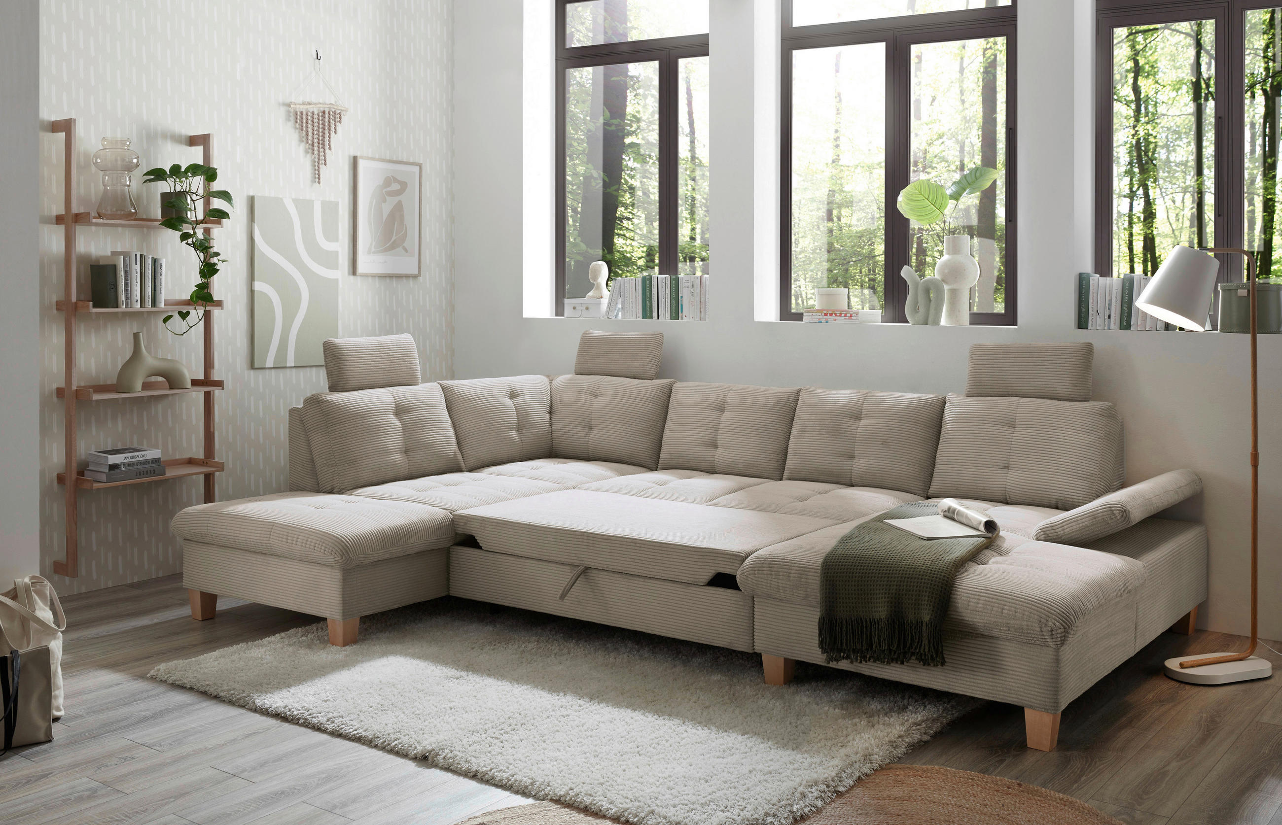 WOHNLANDSCHAFT Grau Cord  - Eichefarben/Grau, KONVENTIONELL, Holz/Textil (220/324/170cm) - MID.YOU