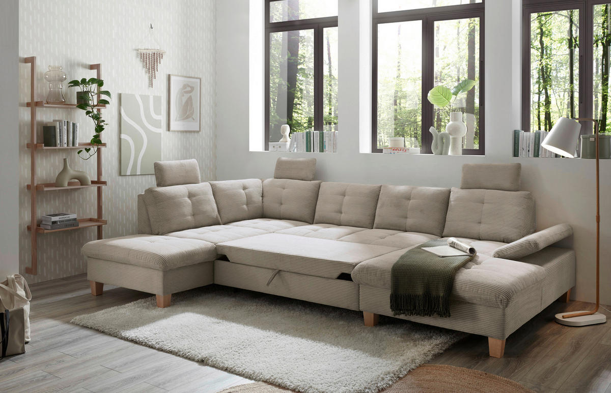 WOHNLANDSCHAFT Grau Cord  - Eichefarben/Grau, KONVENTIONELL, Holz/Textil (220/324/170cm) - MID.YOU