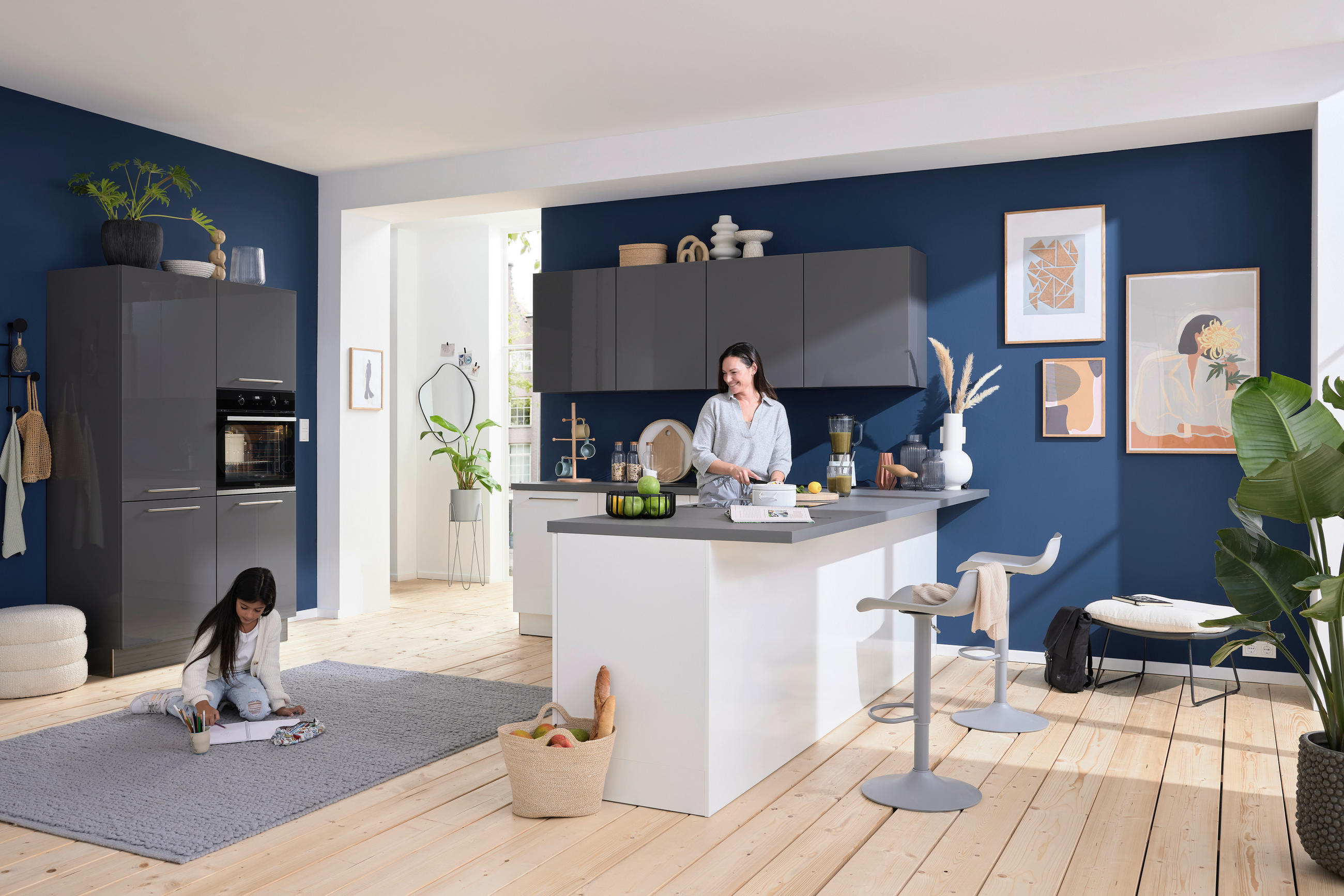 EINBAUKÜCHE   - Weiss/Grau, Design, Holzwerkstoff - Nolte Küchen