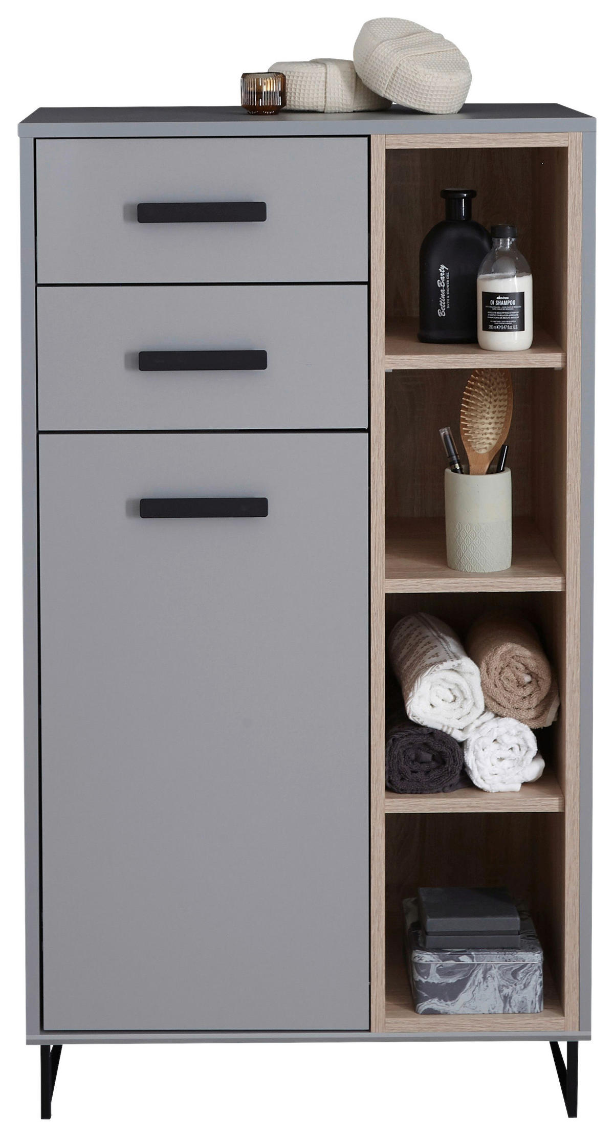 MIDISCHRANK 65/116/38 cm  - Schwarz/Grau, Natur, Holzwerkstoff/Kunststoff (65/116/38cm) - home24
