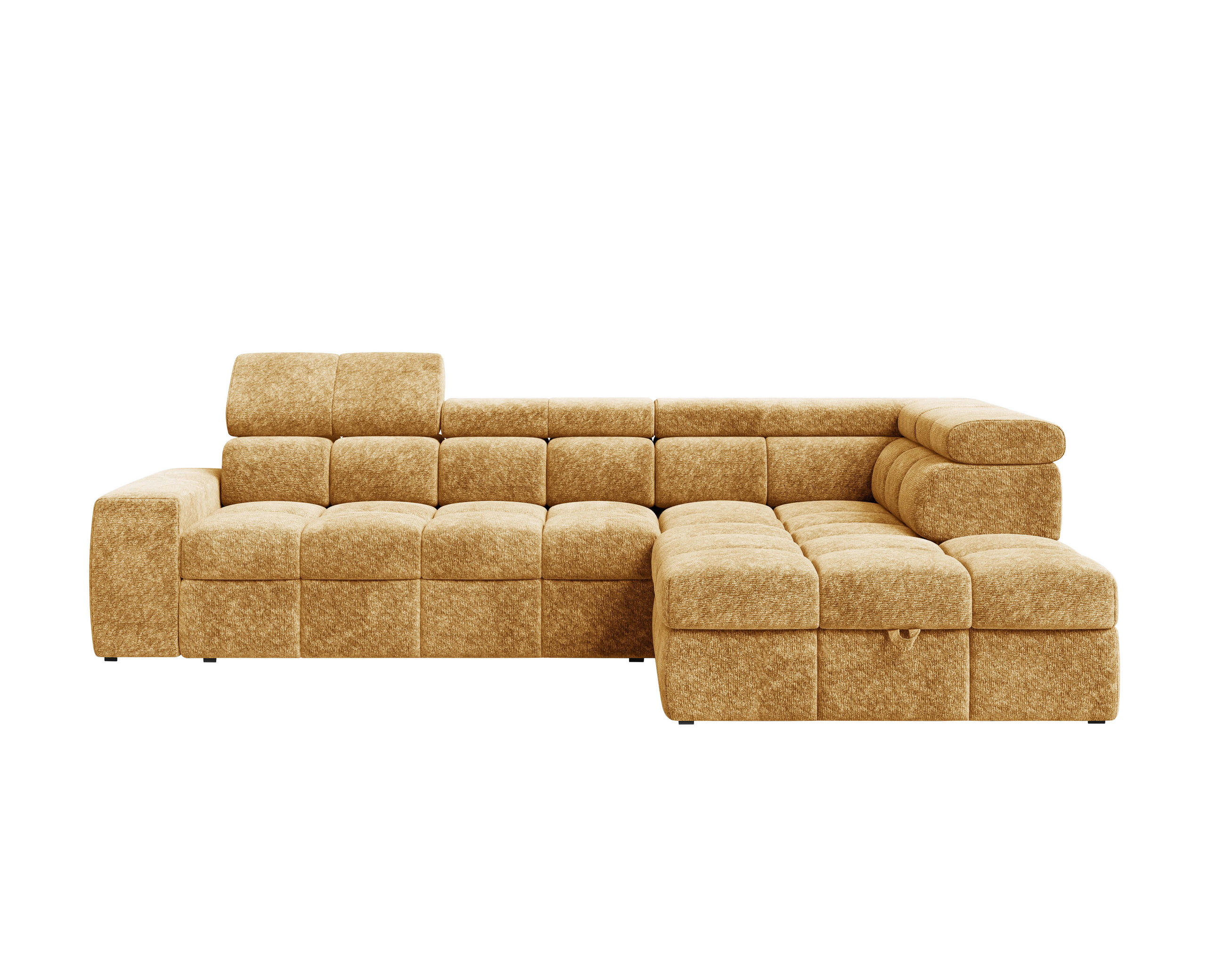 ECKSOFA Goldfarben Chenille Bettkasten, Schlaffunktion, Rücken echt, Kopfteilverstellung, Liegefläche im Originalstoff  - Goldfarben/Schwarz, MODERN, Kunststoff/Textil (292/204cm) - Milino