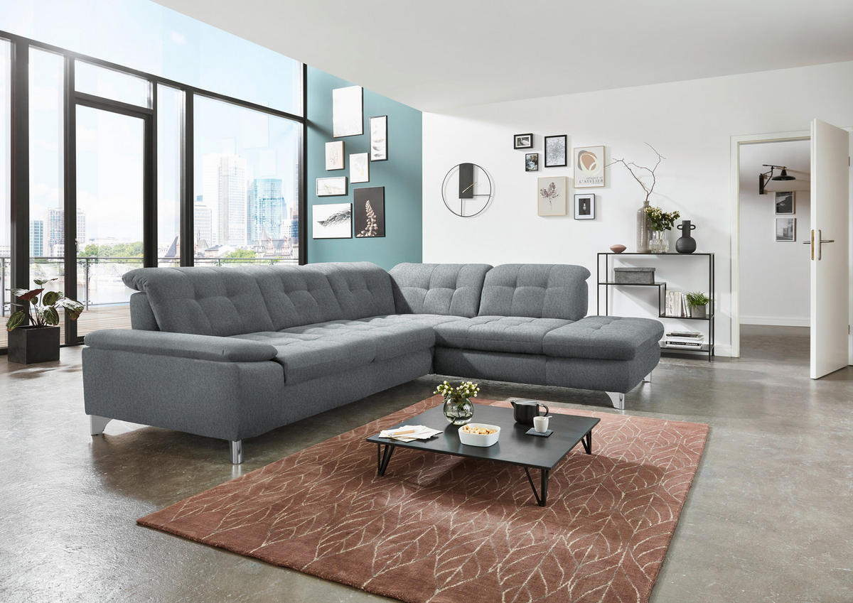ECKSOFA in Chenille Blaugrau  - Chromfarben/Blaugrau, Design, Textil/Metall (310/260cm) - Beldomo Speed