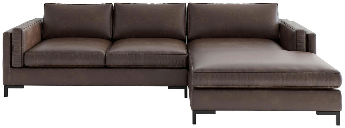 ECKSOFA in Lederlook, Flachgewebe Kastanienfarben  265/160 cm  - Kastanienfarben/Schwarz, Design, Textil/Metall (265/160cm) - Livetastic