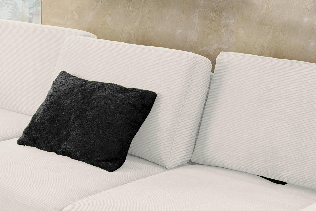 ECKSOFA in Cord Weiss  - Weiss/Schwarz, Design, Textil/Metall (185/298cm) - Pure Home Lifestyle