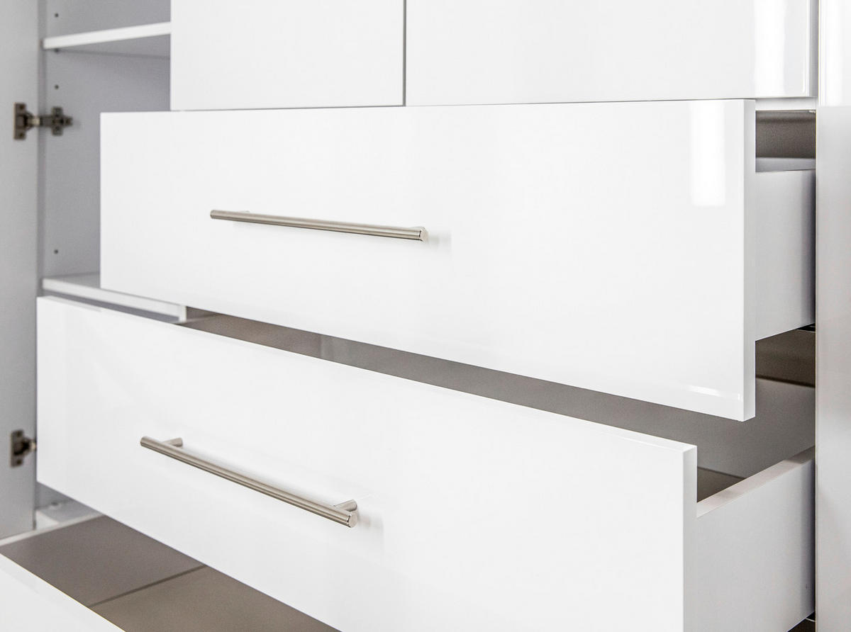 KLEIDERSCHRANK 294/219/59 cm 6-türig Weiß Hochglanz, Weiß  - Weiß Hochglanz/Alufarben, KONVENTIONELL, Holzwerkstoff/Metall (294/219/59cm) - Carryhome