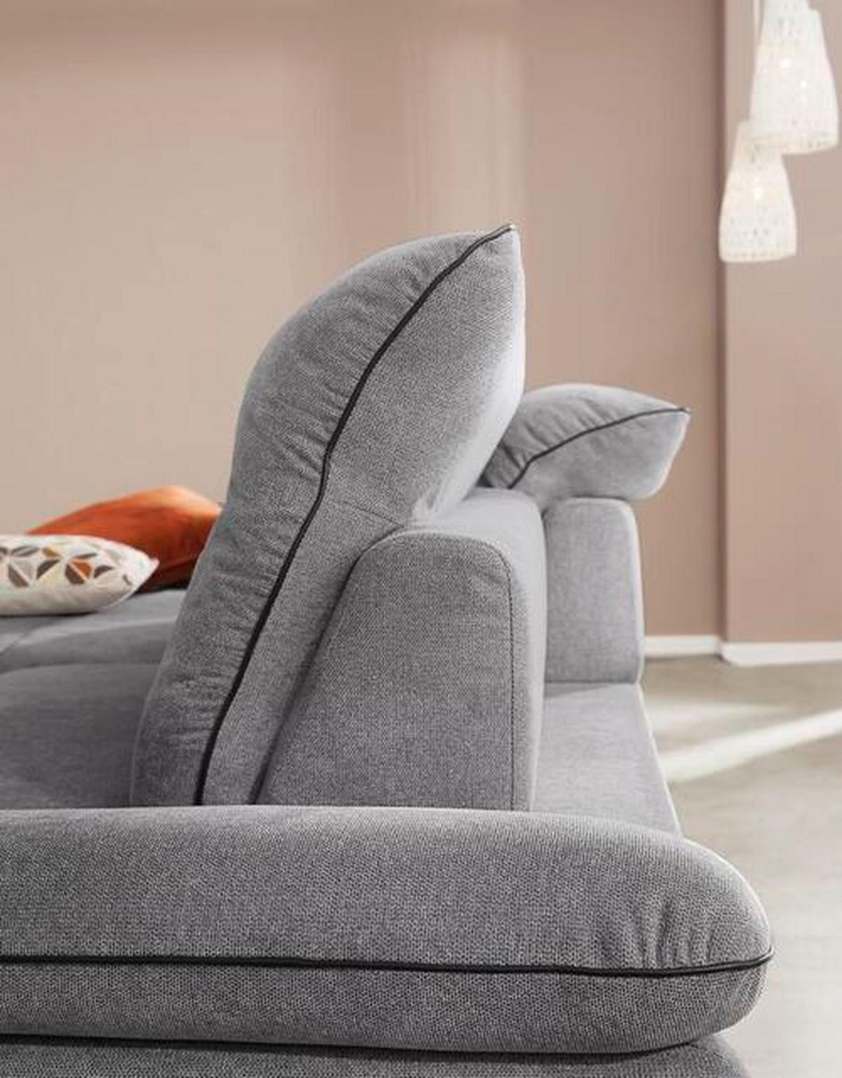 ECKSOFA Grau Webstoff  - Chromfarben/Schwarz, Design, Textil/Metall (292/185cm) - Chilliano