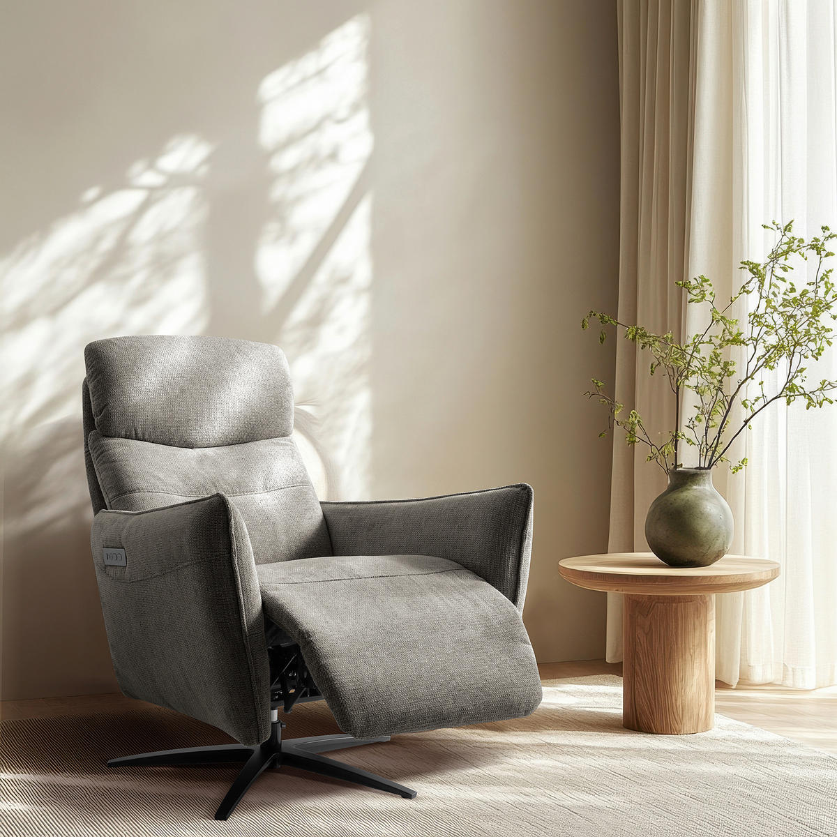 RELAXSESSEL in Textil Graphitfarben  - Schwarz/Graphitfarben, Design, Textil/Metall (77/107/88cm) - Livetastic