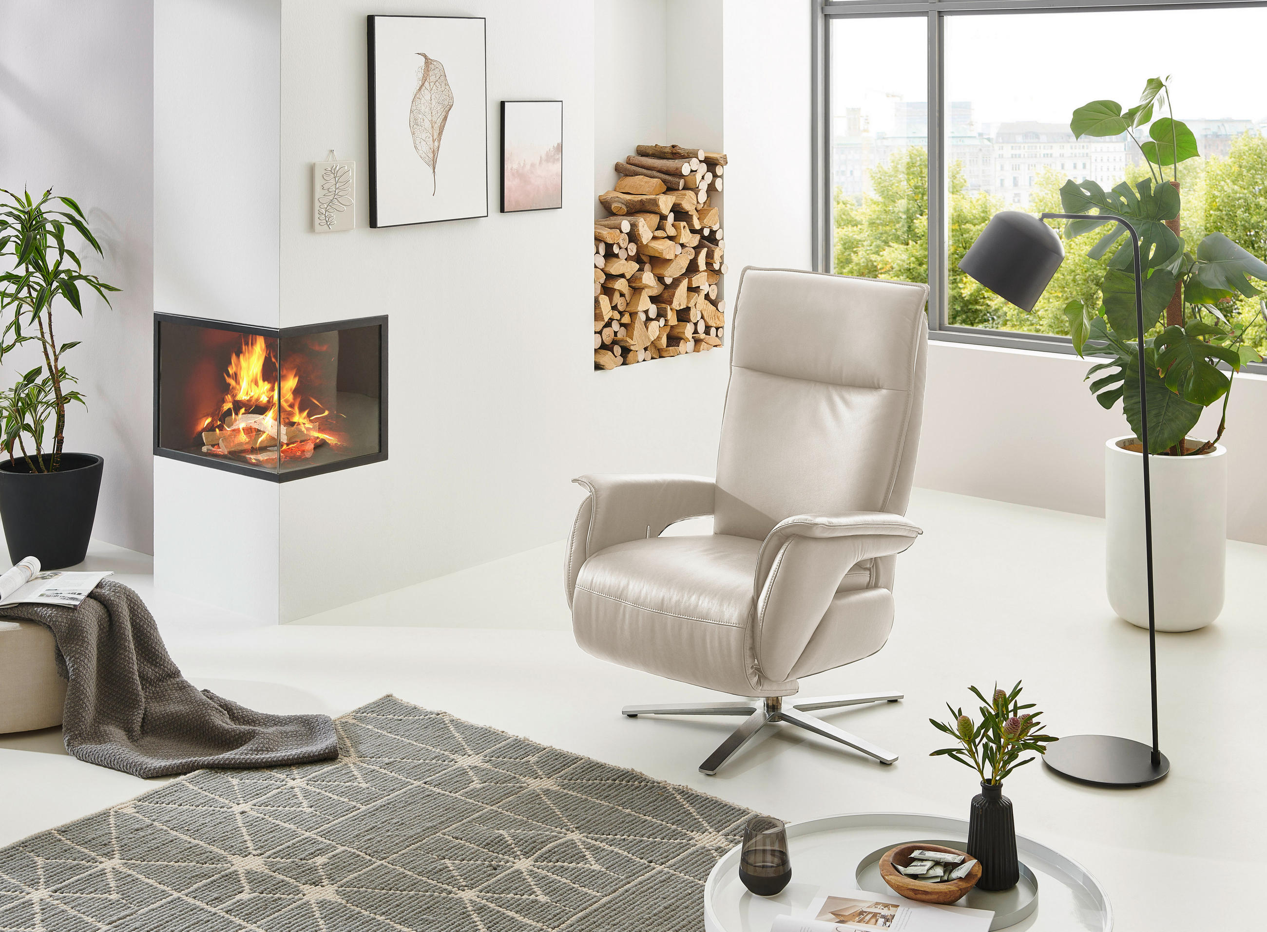 RELAXSESSEL in Leder Weiss - Weiss/Edelstahlfarben, Modern, Leder/Metall (77/116/80cm) - Livetastic