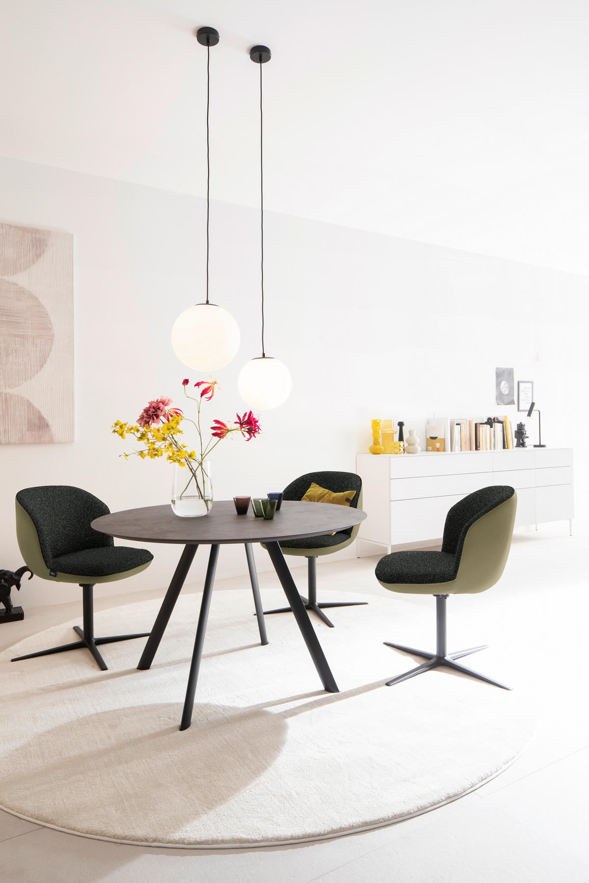 ARMLEHNSTUHL  in Webstoff, Mikrofaser  - Anthrazit/Olivgrün, Design, Textil/Metall (56/85/65cm) - Schöner Wohnen