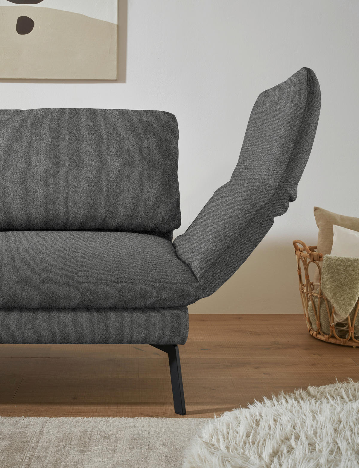 ECKSOFA  in Flachgewebe Dunkelgrau  175-224/255-365 cm  - Dunkelgrau/Schwarz, Design, Textil/Metall (175-224/255-365cm) - Dieter Knoll