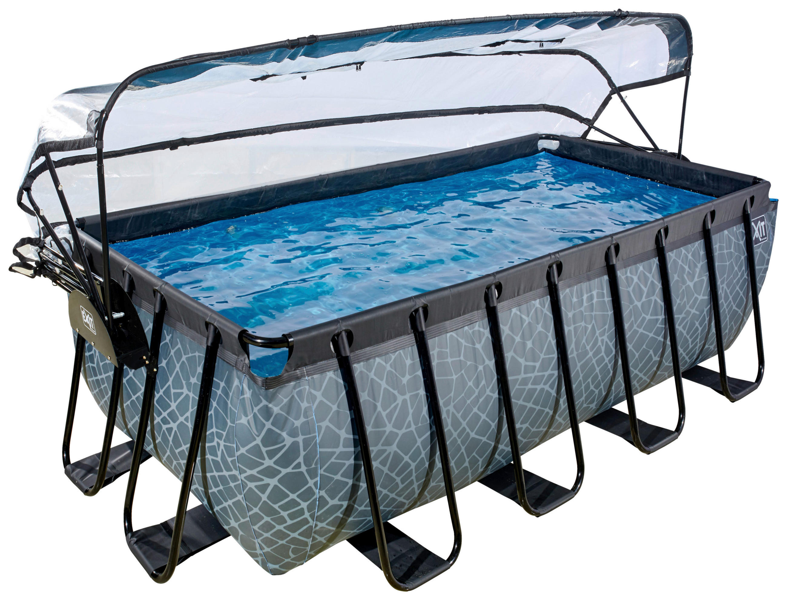 POOL-SET STONE 400/200/122 cm  - Schwarz, KONVENTIONELL, Metall (400/200/122cm) - EXIT Toys