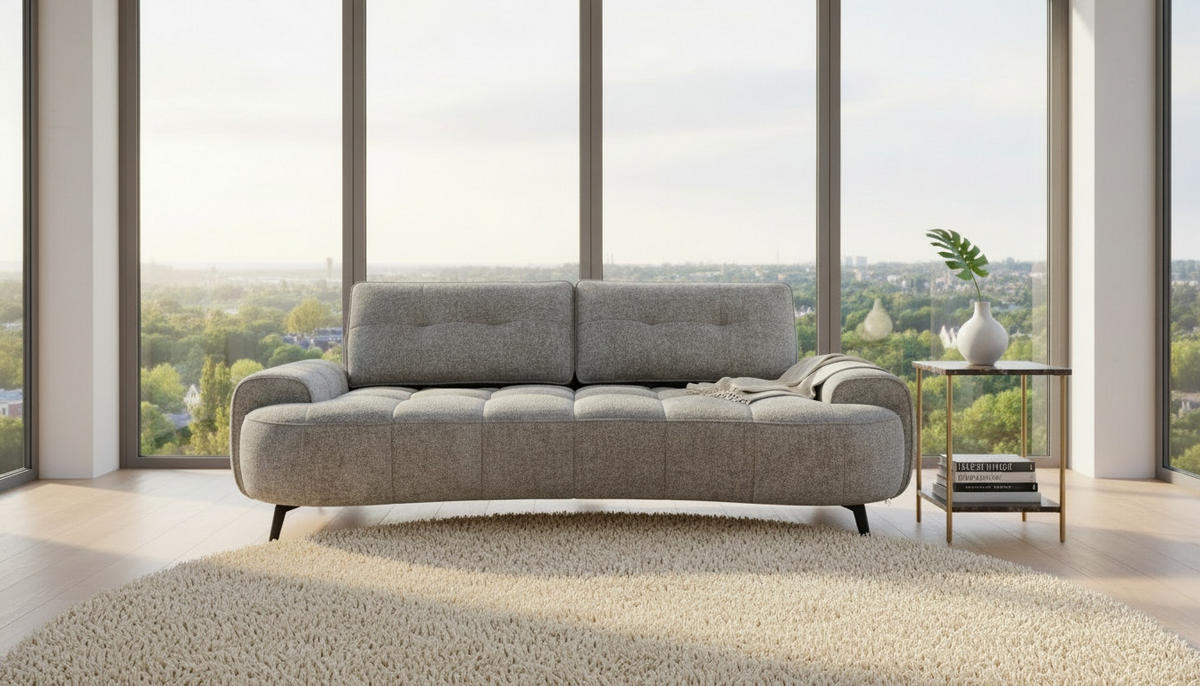 2-SITZER-SOFA Chenille Grau  - Schwarz/Grau, Design, Kunststoff/Textil (230/84/104/111/122cm) - Livetastic