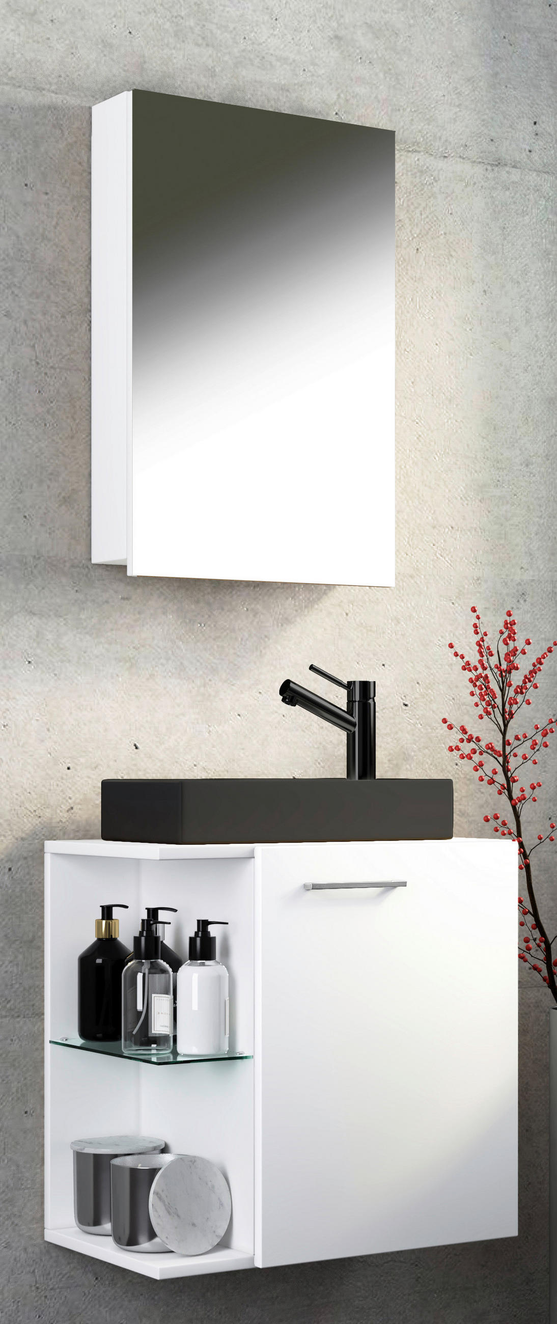 GÄSTBADRUM 52 cm  - vit/silver, Modern, metall/trämaterial (52cm) - MID.YOU