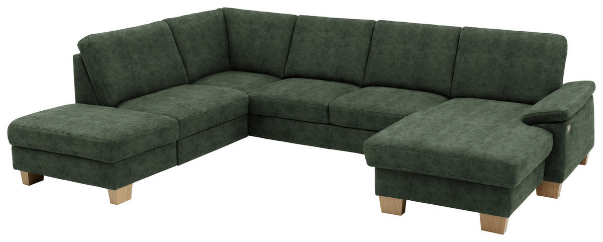 WOHNLANDSCHAFT in Velours Grün  - Eichefarben/Grün, Konventionell, Holz/Textil (235/316/167cm) - Beldomo System