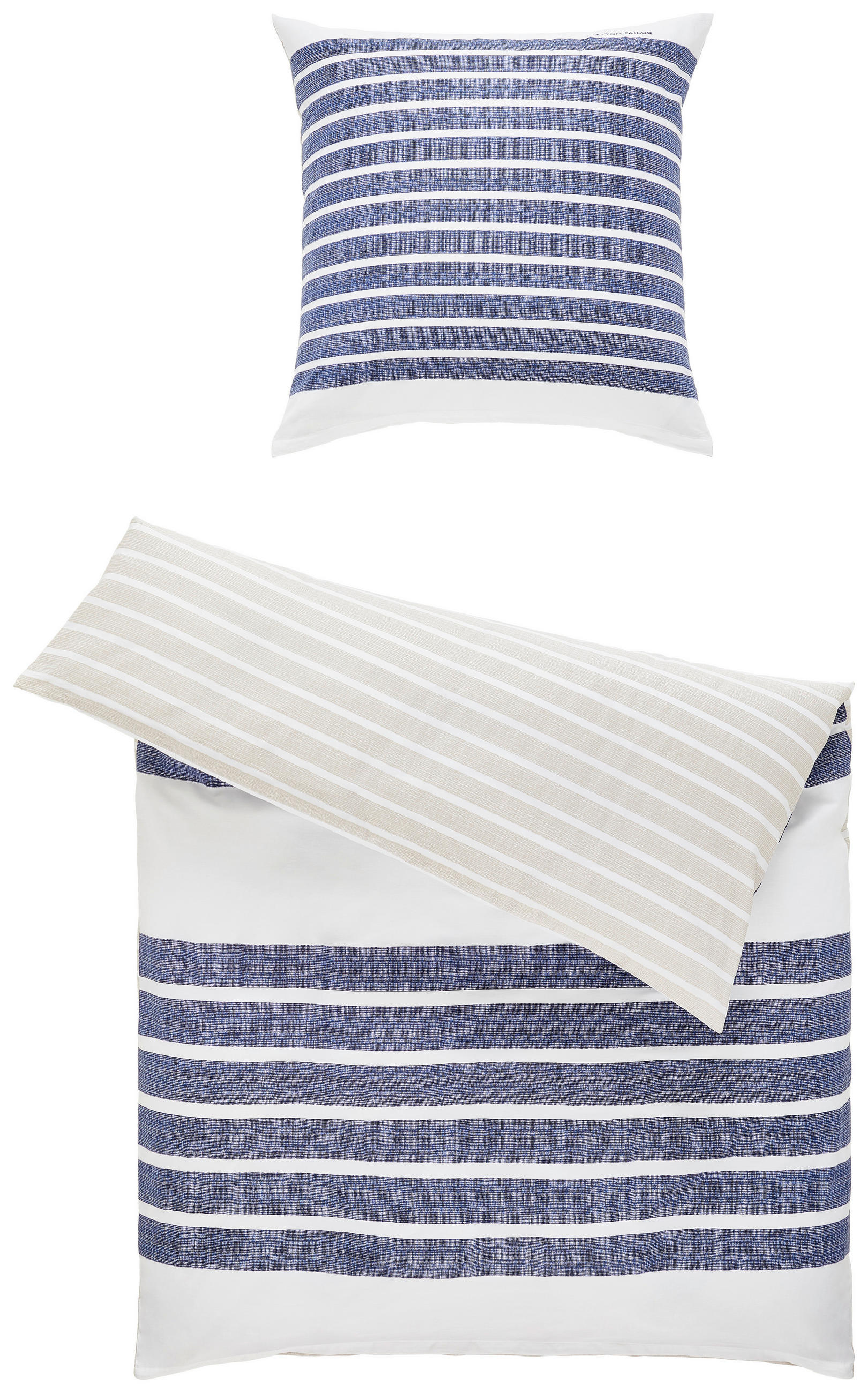 WENDEBETTWÄSCHE 135/200 cm AURIN Satin  - Blau/Beige, Basics, Textil (135/200cm) - Tom Tailor
