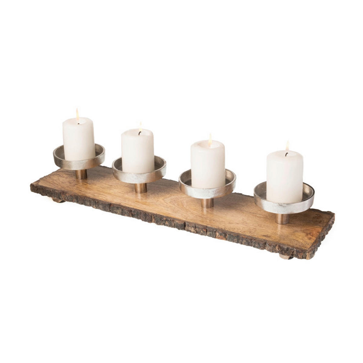 KERZENHALTER - Silberfarben/Naturfarben, Basics, Holz/Metall (48/12/8cm) - X-Mas