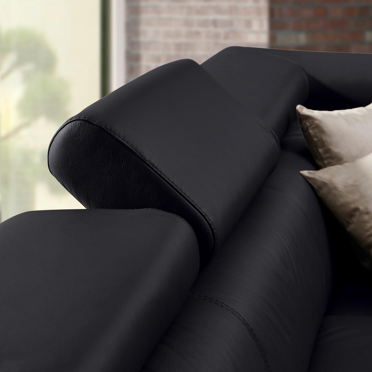 ECKSOFA in Lederlook Kombination Echtleder/Lederlook Schwarz  - Chromfarben/Schwarz, Design, Leder/Textil (212/265cm) - Stylife
