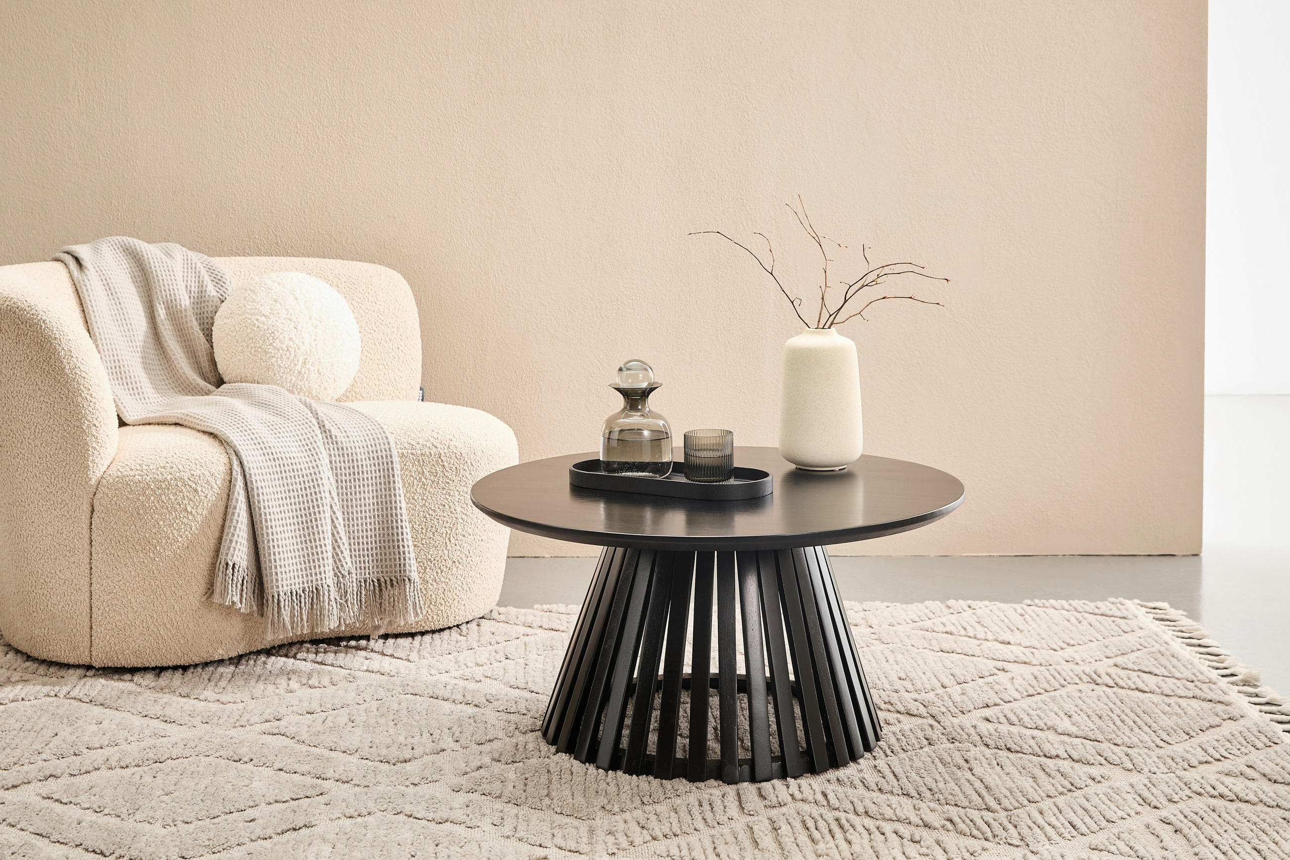 COUCHTISCH Mangoholz vollmassiv 80/40/80 cm rund Schwarz  - Schwarz, KONVENTIONELL, Holz (80/40/80cm) - Livetastic