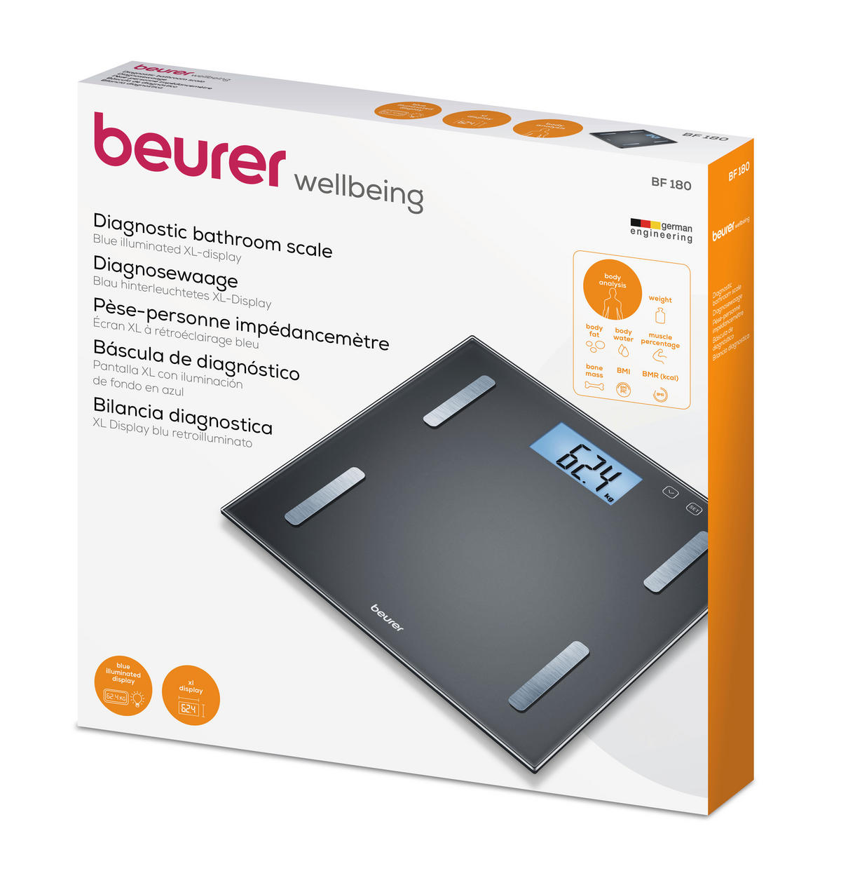 KÖRPERANALYSEWAAGE - Dunkelgrau, Basics, Glas (4.6/32.7/32.7cm) - Beurer
