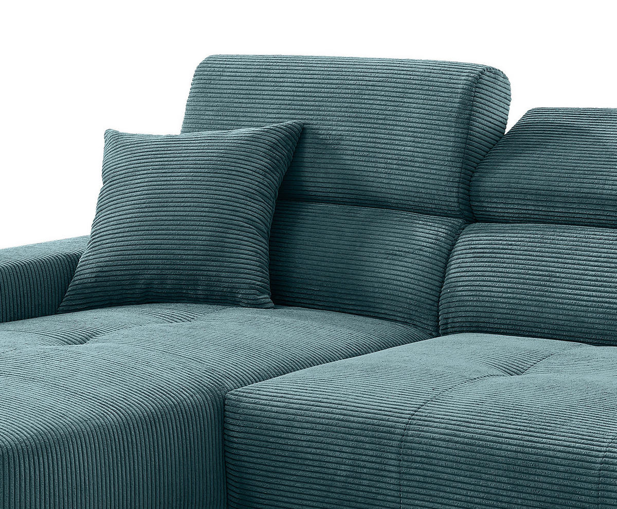 ECKSOFA Cord Petrol  - Petrol/Schwarz, Basics, Textil/Metall (183/250cm) - Livetastic