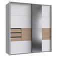 SCHWEBETÜRENSCHRANK  in Weiß, Eichefarben  - Eichefarben/Schwarz, KONVENTIONELL, Glas/Holzwerkstoff (180/198/65cm) - Carryhome