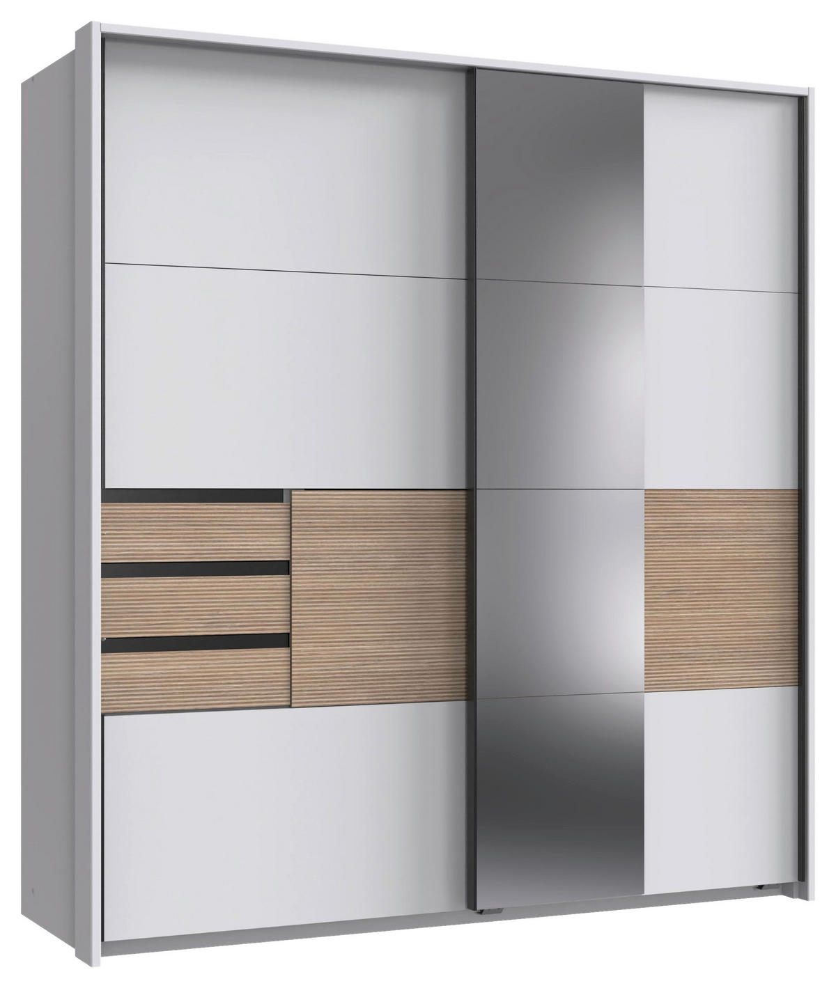 SCHWEBETÜRENSCHRANK 180/198/65 cm 2-türig Weiß, Eichefarben  - Eichefarben/Schwarz, KONVENTIONELL, Glas/Holzwerkstoff (180/198/65cm) - Boxxx