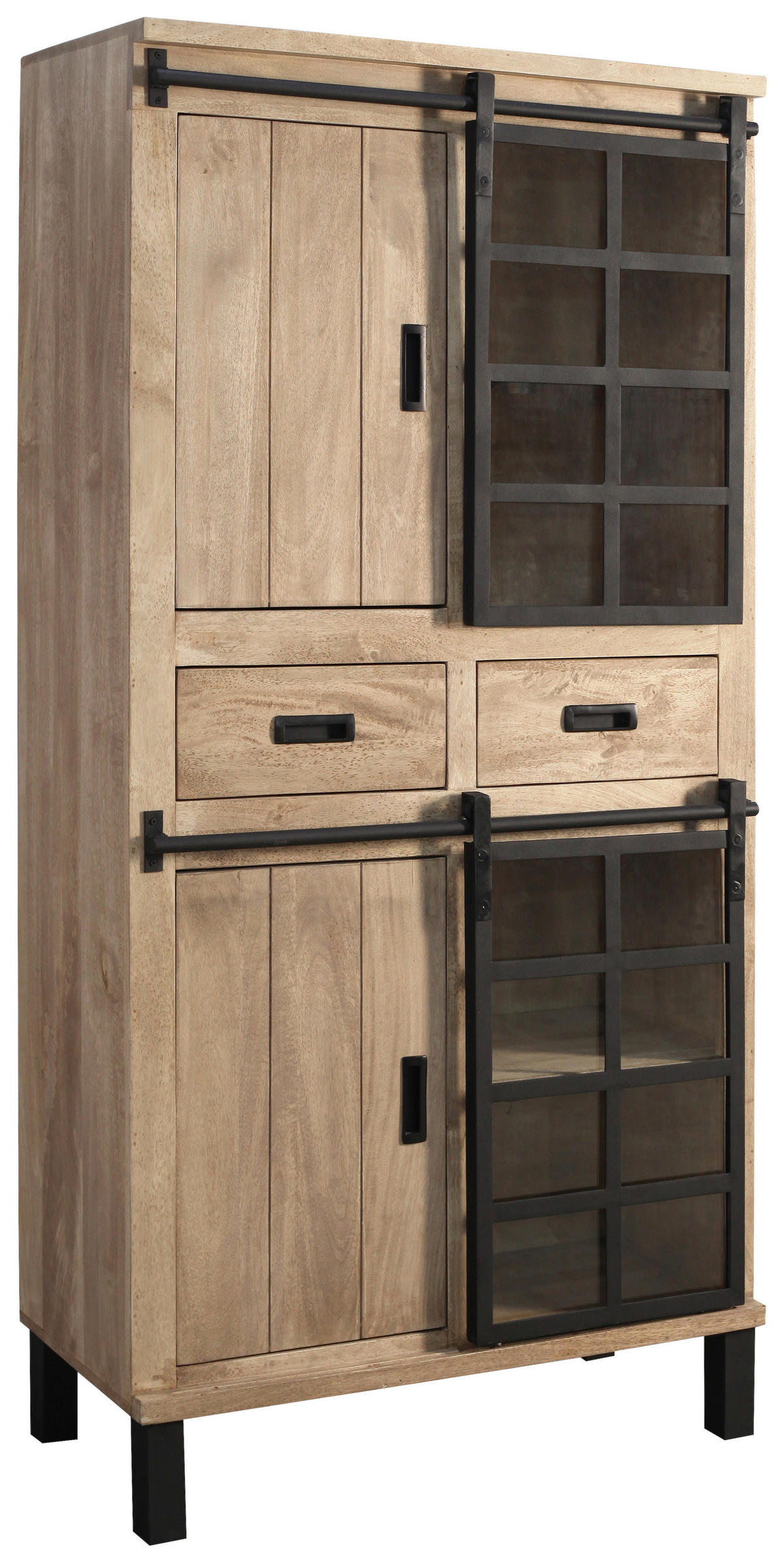 VITRINE  in Hartholz Mangoholz Schwarz, Graubraun  - Graubraun/Schwarz, LIFESTYLE, Glas/Holz (90/180/42cm) - Landscape