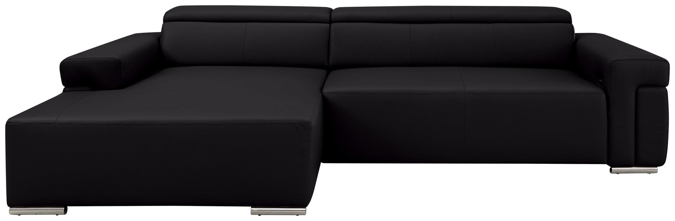 Ecksofa inkl. Funktion DUA Schwarz Echtleder  - Chromfarben/Schwarz, Design, Leder/Metall (170/293cm) - Novel
