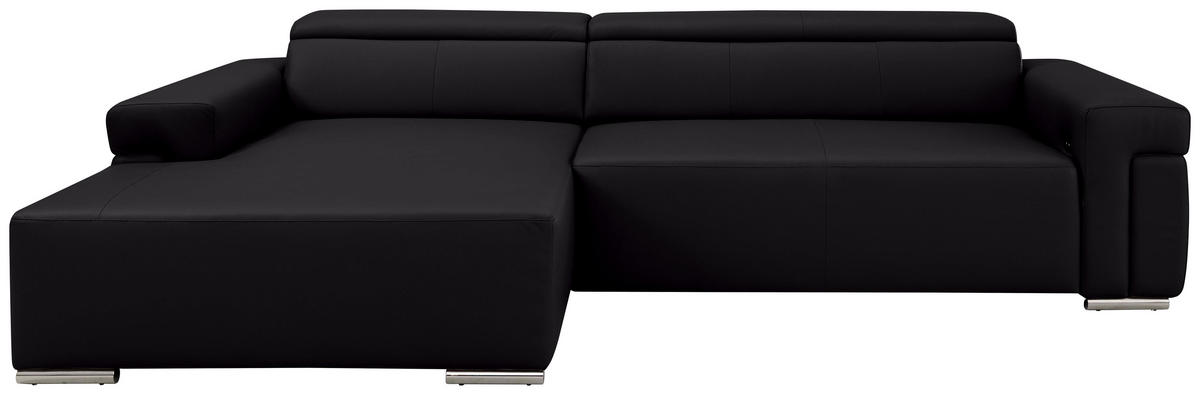 Ecksofa inkl. Funktion DUA Schwarz Echtleder  - Chromfarben/Schwarz, Design, Leder/Metall (170/293cm) - Novel