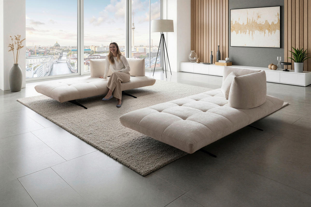 ECKSOFA Sofaschmiede in Mikrofaser Creme  345/230 cm  - Creme/Schwarz, Design, Textil (345/230cm) - Moderano