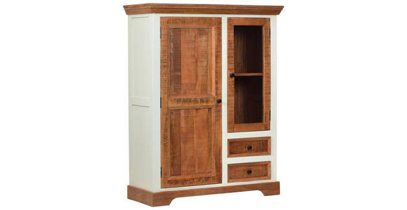 HIGHBOARD Akazie, Mangoholz vollmassiv Naturfarben, Weiß  - Schwarz/Naturfarben, ROMANTIK / LANDHAUS, Glas/Holz (100/128/40cm) - Landscape