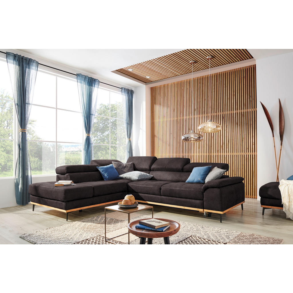 Thumbnail - Novel Ecksofa, Anthrazit, Holz, Textil, Eiche, 5-Sitzer, Ottomane links, L-Form, 282x226 cm, Stoffauswahl, seitenverkehr...
