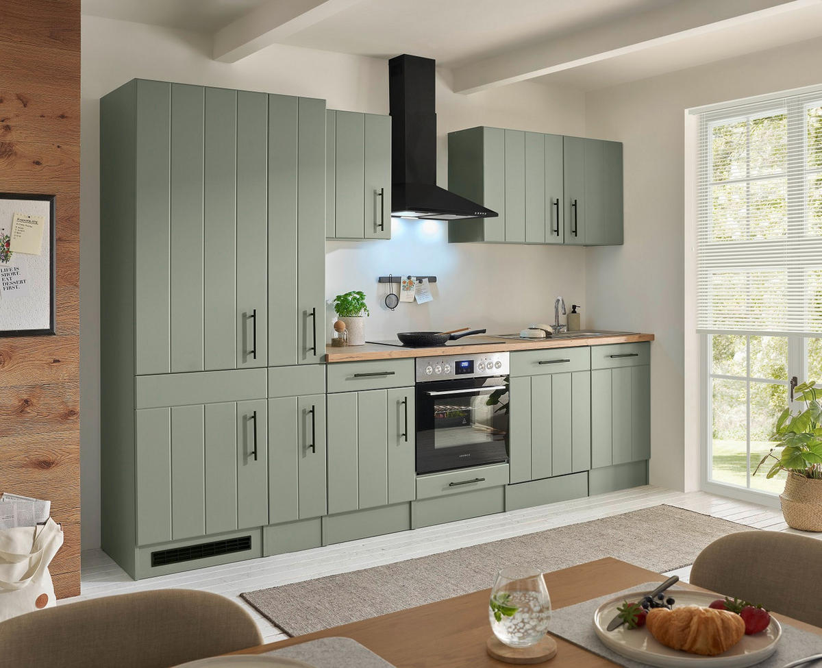 KÜCHENLEERBLOCK 310 cm   in Wildeiche, Schilfgrün  - Schilfgrün/Wildeiche, Trend, Holzwerkstoff/Metall (310cm) - Respekta