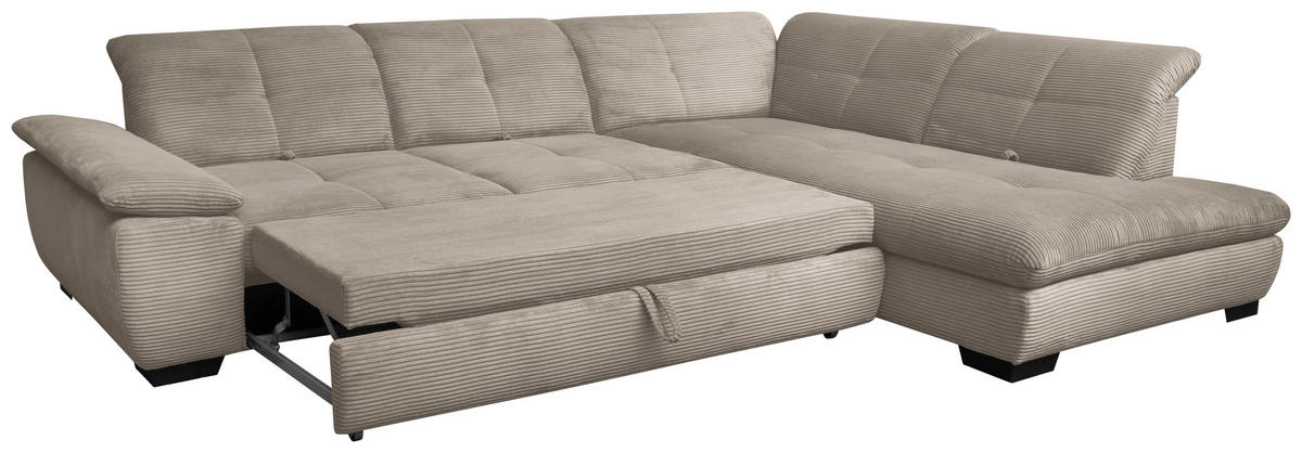 ECKSOFA in Cord Graubraun  - Graubraun/Schwarz, Design, Textil/Metall (313/242cm) - Xora