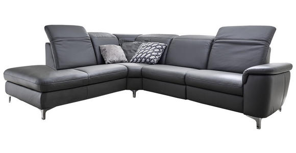 ECKSOFA in Echtleder Anthrazit  - Chromfarben/Anthrazit, KONVENTIONELL, Leder/Metall (242/289cm) - Cantus