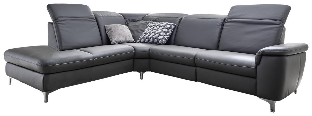 ECKSOFA Anthrazit Echtleder  - Chromfarben/Anthrazit, KONVENTIONELL, Leder/Metall (242/289cm) - Cantus