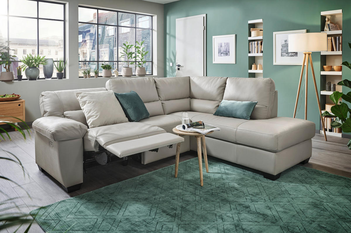 ECKSOFA Grau Kombination Echtleder/Lederlook  - Grau, KONVENTIONELL, Leder/Kunststoff (248/201cm) - Livetastic