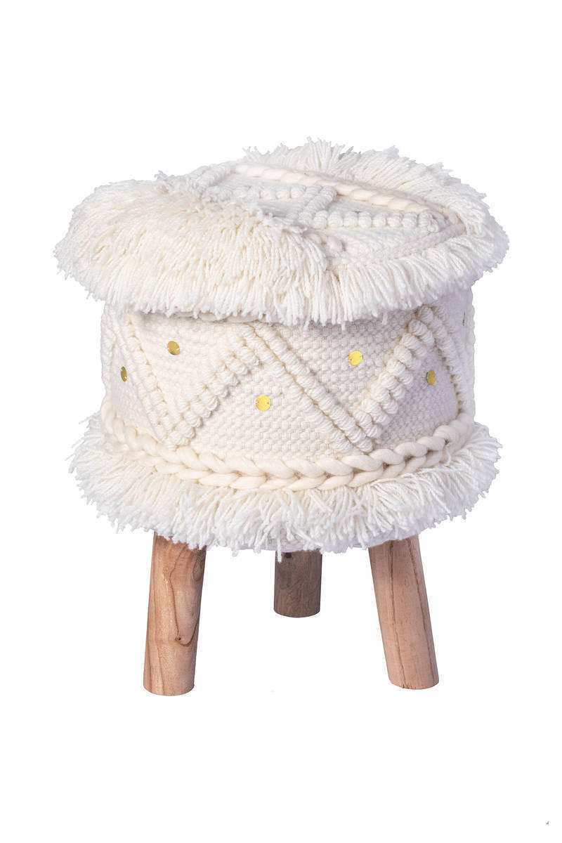 HOCKER Makramee Creme  - Creme, Trend, Holz/Textil (38/50/38cm) - Kayoom