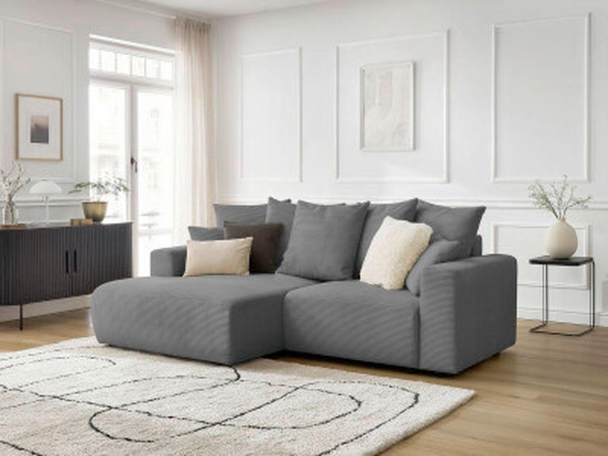 ECKSOFA Ottomane links  ATILLA Dunkelgrau Cord  - Dunkelgrau/Schwarz, MODERN, Kunststoff/Textil (149/244cm)